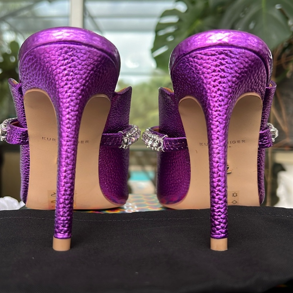 KURT GEIGER Duke Pointed Toe Pump metallic leather purple size 8,5 - Picture 14 of 17